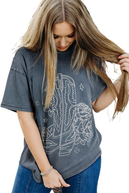 Women's High-Rise Western Cowboy Boots Graphic Tee - Stylish and Comfortable