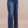 Plus Size Navy Blue High Waist Seamed Wide Leg Jeans - Image 5