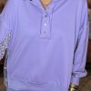 Women's Lilac Sequin Patchwork High Low Hem Henley Sweatshirt - Casual Chic - Image 2