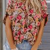 Charming Women's Pink Floral Print Crew Neck Short Sleeve Shift Blouse - Image 10