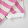 Women's Pink Stripe Patchwork Textured Short Sleeve High Low Loose Top - Image 15