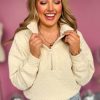 Women's Beige Solid Textured Half Zipper Sweatshirt - Image 3