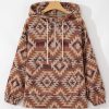 Plus Size Women's Red Aztec Pattern Half Zip High Neck Hoodie - Western Fashion - Image 7