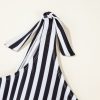 Black Stripe Plus Size Self Tie Straps One Piece Swimsuit with O-Ring Waistband - Image 15