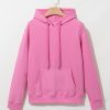 Women's Bonbon Solid Color Fleece Lined Drawstring Hoodie with Kangaroo Pocket - Image 8