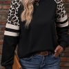 Women's Black Leopard Print Colorblock Raglan Sleeve Sweatshirt - Image 4