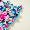 Plus Size Women's Blue Floral Flutter Sleeve Blouse with Tied Notched Neck - Image 13
