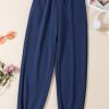 Women's Navy Blue Fleece Lined Drawstring Waist Joggers - Image 5