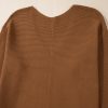 Women's Camel Ribbed Knit Drop Sleeve V Neck Loose Fit Sweater - Cozy & Chic - Image 10