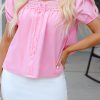 Women's Light Pink Lace Square Neck Puff Sleeve Blouse - Elegant Babydoll Top - Image 9