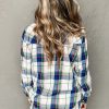 Women's 2Pcs Blue Plaid Print Lounge Set - Long Sleeve Shirt and Casual Shorts - Image 3