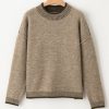 Women's Pale Khaki Contrast Trim Mock Neck Drop Shoulder Sweater - Image 12