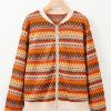 Women's Orange Boho Striped Zip Up Long Sleeve Jacket - Stylish and Versatile Outerwear - Image 7