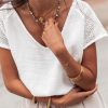 Women's White Lace Crochet Textured Button Back V Neck T-Shirt for Casual and Vacation Wear - Image 4