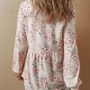 Women's Pink Floral Print Pleated U Neck Loose Fit Blouse - Elegant and Charming - Image 2