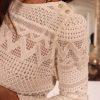 Women's White Geometric Lace Buttoned Long Sleeve Blouse - Image 6