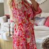 Women's Red Floral Print High Waist V Neck Babydoll Mini Dress - Playful & Elegant - Image 7