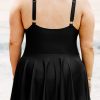 Women's Black Plus Size Solid Pleated Ruffled One Piece Swim Dress for Beach Days - Image 11