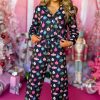 Women's Navy Blue Colorful Christmas Lights Print Pajama Set - Image 7