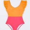 Women's Vitality Orange Color Block Ruffled Backless One Piece Swimsuit - Image 6