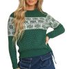 Women's Green Christmas Snowflake Dotted Print Round Neck Sweater - Cozy & Chic - Image 23