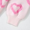 Women's Pink Heart Shape Bubble Sleeve Baggy Sweater - Cozy Casual Fashion - Image 16