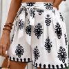 Women's Black Tribal Geometric Print Belted High Waist Casual Shorts - Image 5