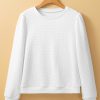 Women's White Textured Puff Long Sleeve Round Neck Top - Image 8