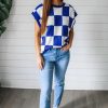 Women's Dark Blue Checkerboard Round Neck Sweater Vest - Classic & Versatile - Image 2