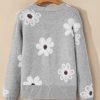 Women's Light Grey Floral Print V Neck Knitted Button Up Cardigan - Image 10