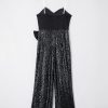 Women's Black Sequined Tube Top Wide Leg Jumpsuit with Waist Knot - Image 9