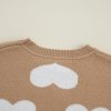 Women's Khaki Contrast Heart Pattern Round Neck Sweater - Casual Relaxed Fit - Image 13