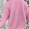 Women's Pink Crochet Knit Drop Shoulder Sweater - Image 9