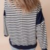 Women's White Stripe Color Block Exposed Seam Loose Fit Sweatshirt - Image 3