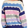 Women's Dark Blue Wave Striped Balloon Sleeve Drop Shoulder Sweater - Image 6