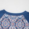 Women's Blue Geometric Printed Lace Patchwork Raglan Long Sleeve Top - Image 10