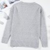 Women's Light Grey Loose Fit Eyelet V Neck Drop Shoulder Sweater - Image 6