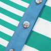 Women's Green Stripe Colorblock Collar Half Button T-Shirt - Casual Summer Style - Image 13