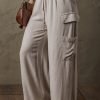 Women's Beige Boho Linen Drawstring Waist Cargo Pants - Eco-Friendly and Stylish - Image 3