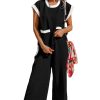 Women's Black Color Block Pocketed T-Shirt and Wide Leg Pants Set - Image 5