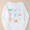 Women's White Bowknot Pattern Drop Shoulder Loose Sweatshirt - Casual Chic - Image 3