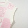 Women's Pink Preppy Bow Detail Checkered Sweater Vest for Stylish Layering - Image 11