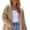 Women's Pale Khaki Fleece Zip Up Hooded Jacket with Drawstring and Pockets - Image 21