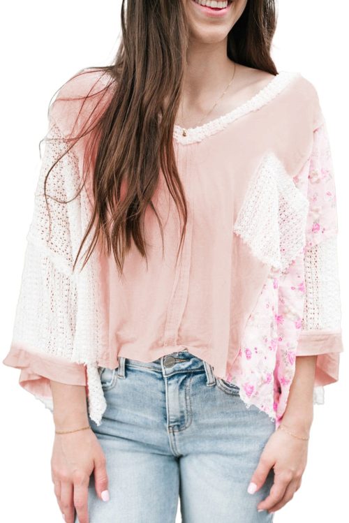 Women's Delicacy Floral Lace Crochet Patchwork Batwing Sleeve Blouse