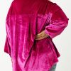 Plus Size Women's Bright Pink Velvet Chest Pocket Drop Shoulder Shirt - Image 2