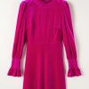 Rose Red Velvet Smocked Mock Neck Ruffled Puff Sleeve Mini Dress - Image 6