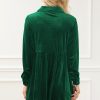 Elegant Green Long Sleeve Ruffle Velvet Button Up Mini Dress - Image 7