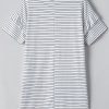 Women's White Stripe Ruffled Short Sleeve Crew Neck T-Shirt Shift Mini Dress - Image 8