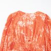 Women's Orange Boho Floral Bishop Sleeve V Neck Tiered Maxi Dress - Image 6