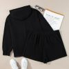 Plus Size Women's Black Textured Hoodie and Shorts Two Piece Set - Image 8